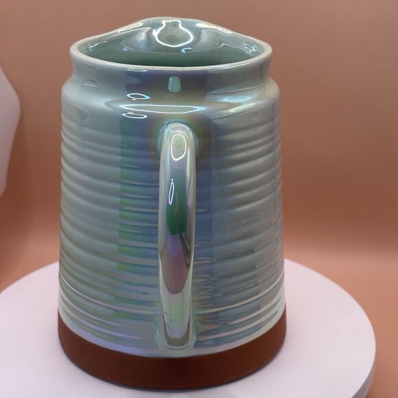 TELEFLORA GIFT GREEN LUSTERWARE PITCHER TERRA COTTA BASE 6.25 INCHES - Picture 3 of 6